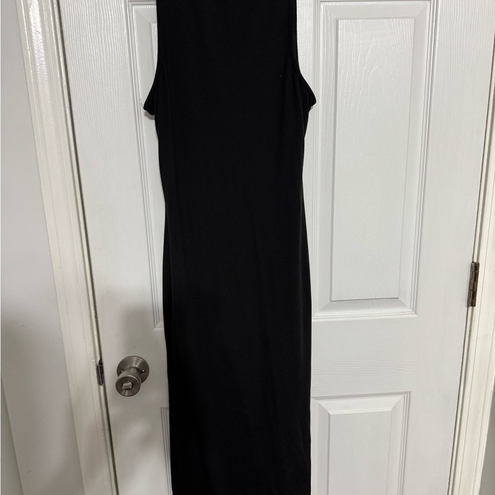 Kona Sol Black Sheath Maxi Dress Mock Neck